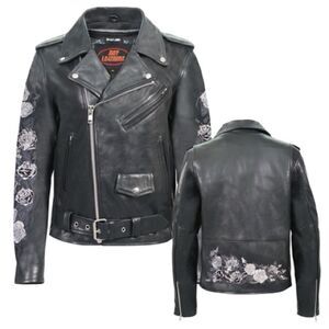 Hot Leathers Rose Embroidered Ladies Motorcycle Style Leather Jacket